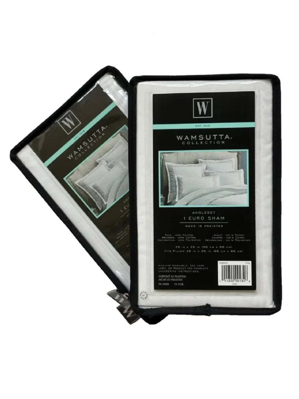 2 WHITE Wamsutta 100% Cotton SILVER/GRAY Embroidered Border EURO Pillow Shams